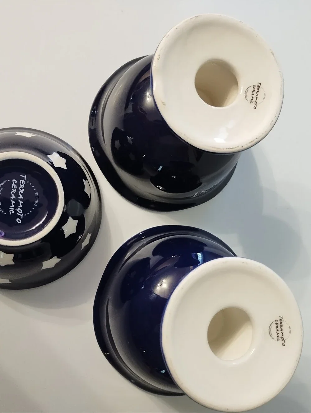 Blue Ceramic Ice Cream Bowls and Star Snack Bowl - Set of 4 Terramoto